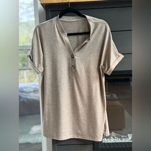 Stylish Beige Tee with Button Accents